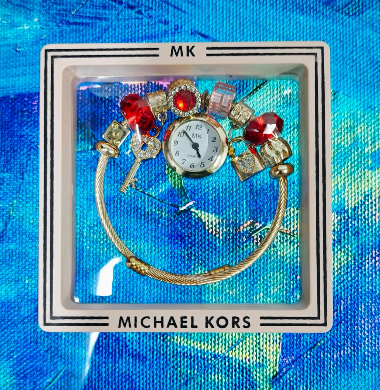 π(MK) Ladies Bracelet Watch | Chic Golden & Red Diamond |