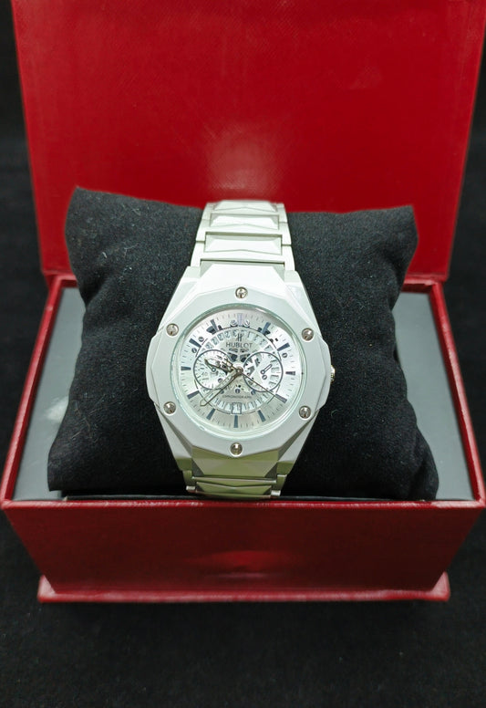 Hublot Diamond Cut Silver Watch | With Date |