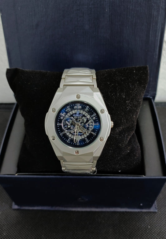 Hublot Diamond Cut Silver With blue dial | with date |
