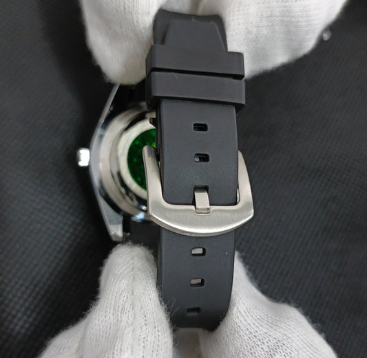 (Rolex Date) Black Strap – Silver With Black Dial
