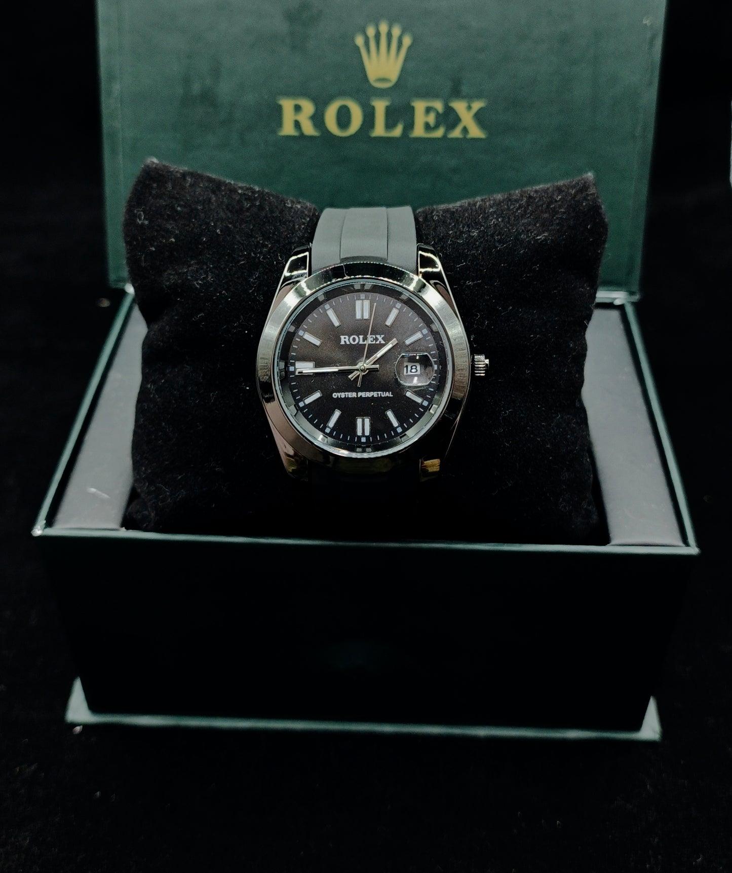 (Rolex Date) Black Strap – Black___With Black Dial