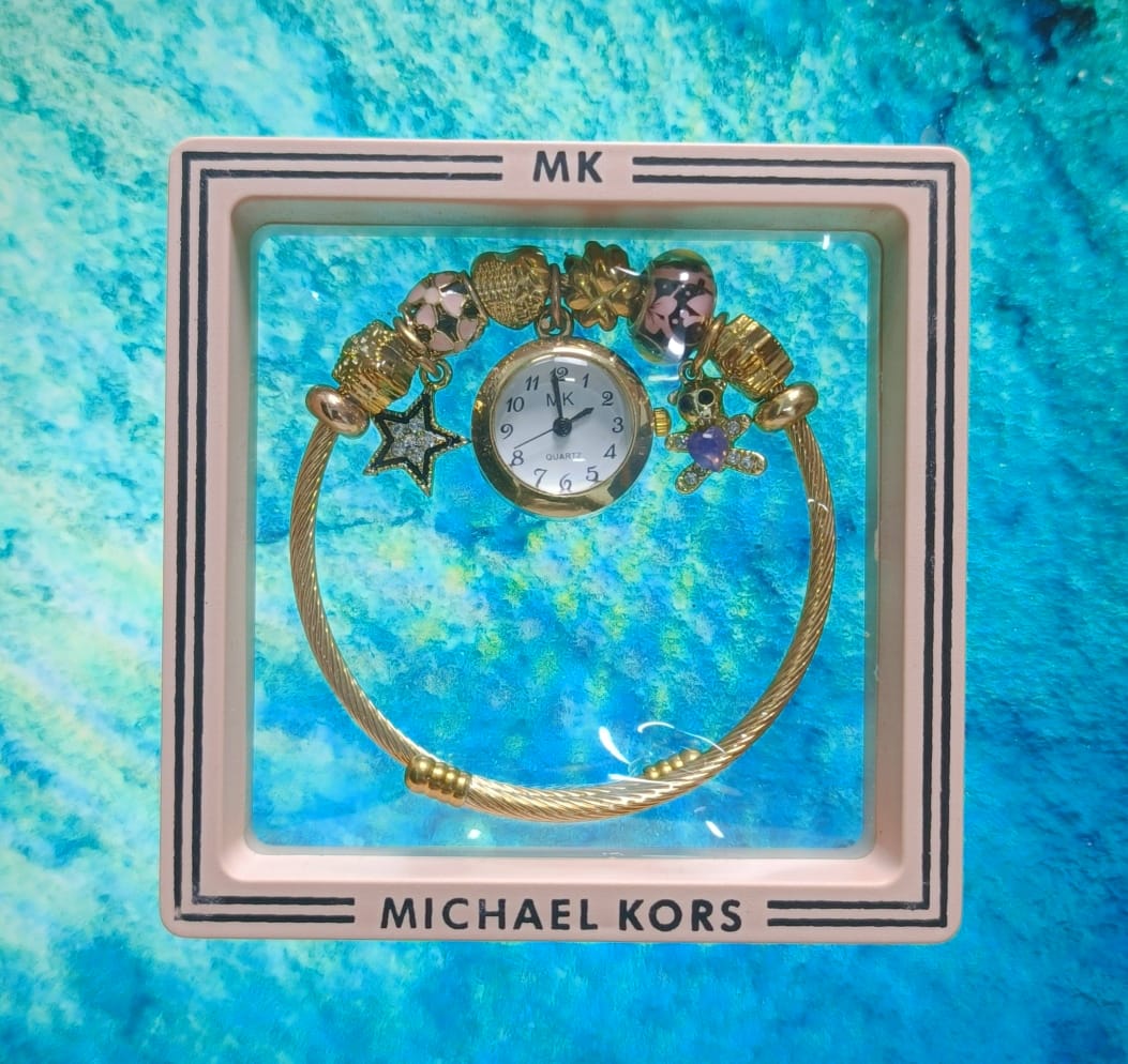 💖 (MK) Ladies Bracelet Watch (Golden & Pink)