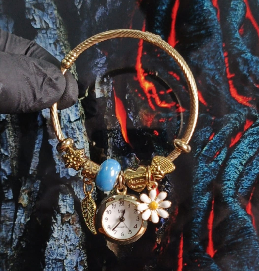 π (MK)  Ladies Bracelet Watch (Golden & Turquoise Blue)