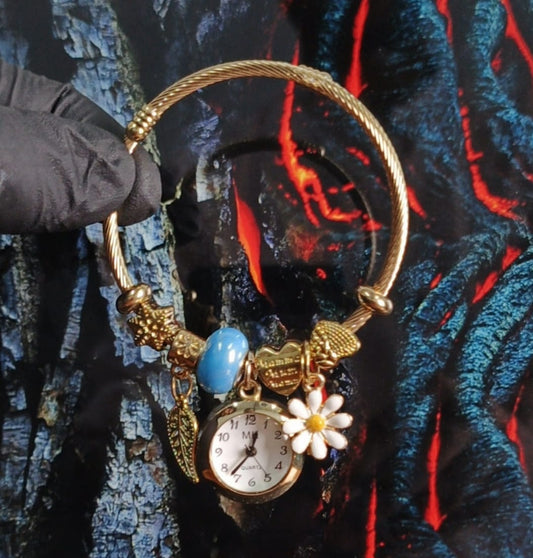 π (MK)  Ladies Bracelet Watch (Golden & Turquoise Blue)