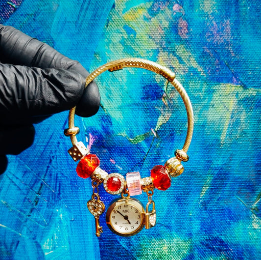 π(MK) Ladies Bracelet Watch | Chic Golden & Red Diamond |