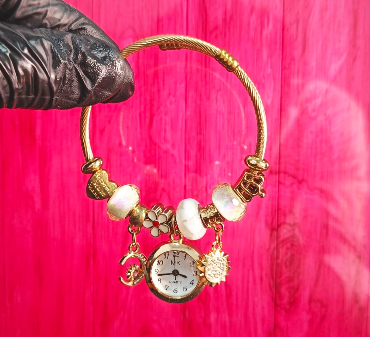 π ( MK ) Ladies Bracelet Watch (Golden & White)