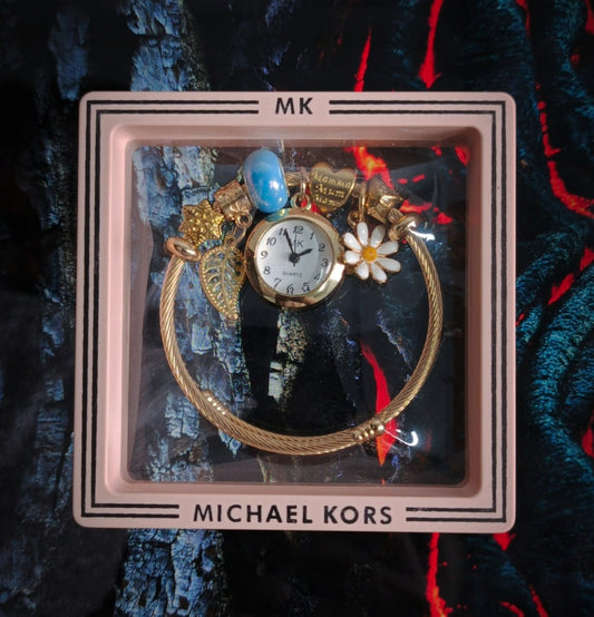 💖 (MK)  Ladies Bracelet Watch (Golden & Turquoise Blue)