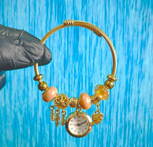π (MK)  Ladies Bracelet Watch (Golden & Light Brown )