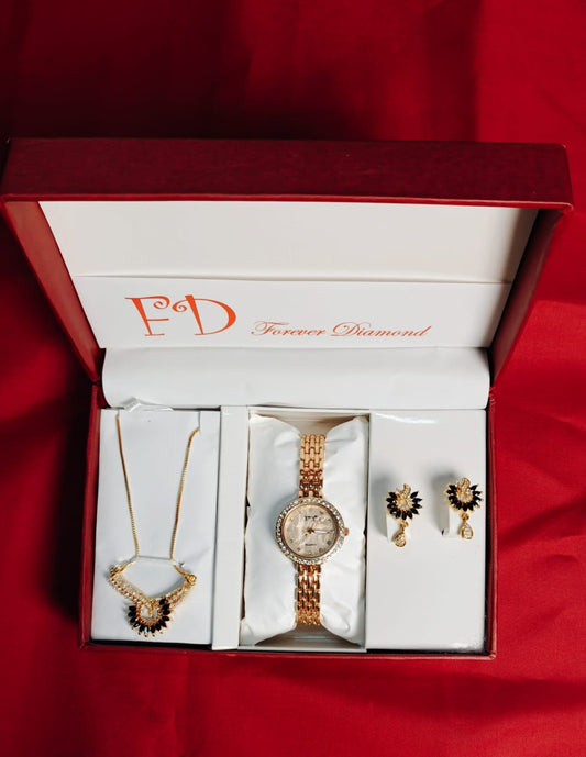 π( FD) Forever Diamond Ladies Jewellery Watch___ (Black Diamond With Pink Dial)