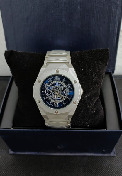 Hublot Diamond Cut Silver With blue dial | with date |