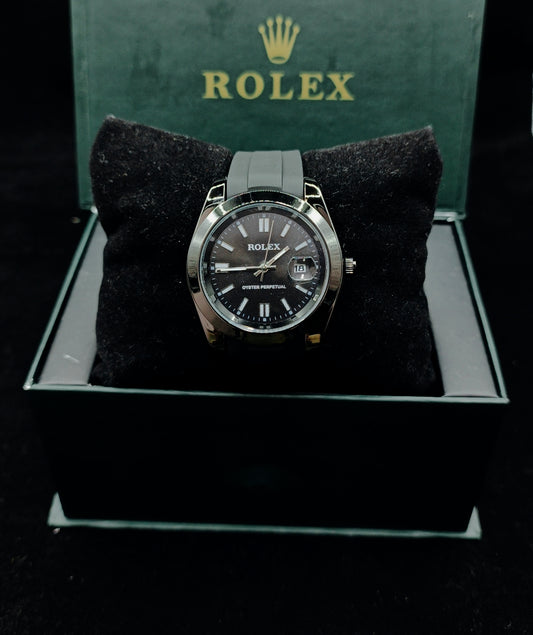 (Rolex Date) Black Strap – Black___With Black Dial
