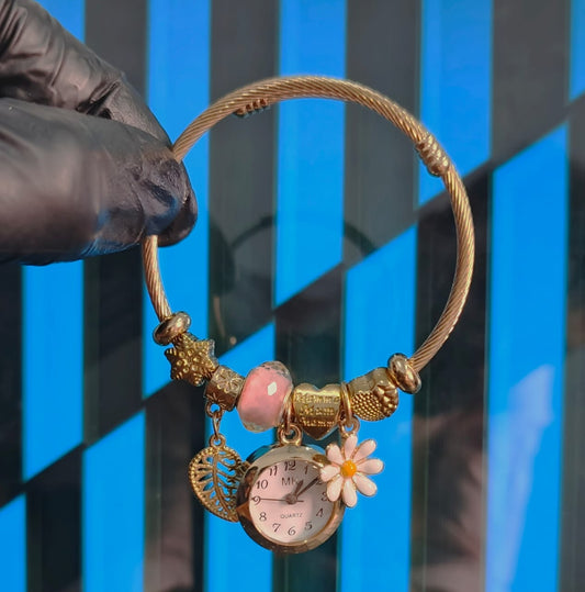 💖 (MK) Ladies Bracelet Watch (Golden & Pink)