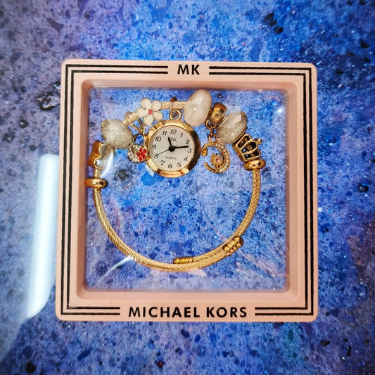 💖(MK) Ladies Bracelet Watch (Golden & White)